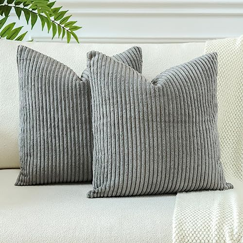 JOTOM 2er Set Cord Kissenbezüge Kissenhülle Dekorative Zierkissen Sofakissen Couchkissen Dekokissen Kissenbezug Deko Kissenhülle für Sofa Wohnzimmer 50x50cm Grau