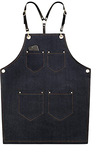 Werkzeugschürze, Arbeitsschürze mit Taschen, Tischlerschürze, Werkstatt-Werkzeugschürze, robuste Arbeitsschürze aus Segeltuch, Schweißschürze, Arbeitsschürze (Farbe: Blau, Größe: XL) (Farbe: Schwarz,