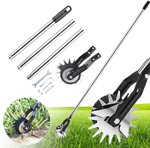 YKYSQD Bordureuse De Pelouse À roulettes, Bordureuse Manuelle, Lame Rotative, Manche en Acier Inoxydable De 3 Ou 4 Sections, Bordureuse De 170 CM，Équipé d'outils d'installation (3 Sections De 1,2 M)