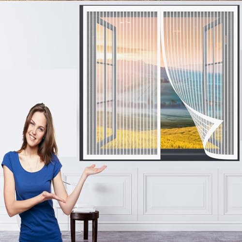 Mosquito Net Window Fly Screen 174 x 85 cm(69 x 33inch) Fly Screen Nets for Window Mosquito Bug Protection Without Drilling Easy to Install Fly Net for Windows for Windows Doors Patio, White