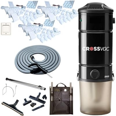 Crossvac Set di aspirapolvere centrale X-Large B900 – Crossvac centralizzatore B900 – Set di tubi On/Off – 9 prese di aspirazione – Materiale di installazione (9,1 m)