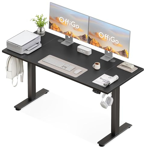 OffiGo Scrivania Regolabile in Altezza, 160 cm desk Elettrica, Scrivania Ergonomica con Funzione di Memoria, Standing Desk, Modern Scrivania Computer per Casa e Ufficio, Nero
