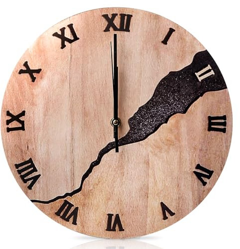 BORDEAG Orologio da Parete in Legno, Orologio da Parete in Rovere, Senza Ticchettio, 30 cm, per Soggiorno, Cucina, Camera da Letto