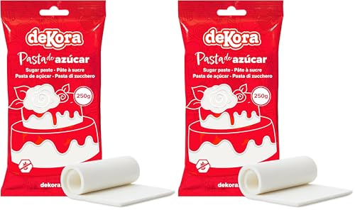 Dekora - Pasta de Azúcar Fondant Blanco para Tartas, galletas, cupcakes - Elástico y fácil de trabajar - Modelado Fácil - Sin gluten, Halal y Kosher - 250 g (Paquete de 2)