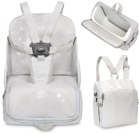 Interbaby - Trona Elevador Pórtatil para Bebé - Asiento para Bebé - Convertible en Mochila o Bolso - Plegable, Ligero y con Asa regulable para transportarlo - Estrellas Gris