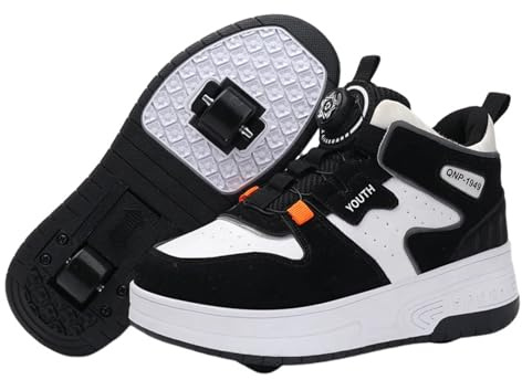 Surwin Schuhe mit Rollen Kinder Mädchen Jungen, Drehschnalle Halbhoher Turnschuhe mit Einziehbaren Hinterrädern, Rollschuhe Schuhe Skateboardschuhe Roller Skate Shoes Rollschuhe (Schwarz,40)