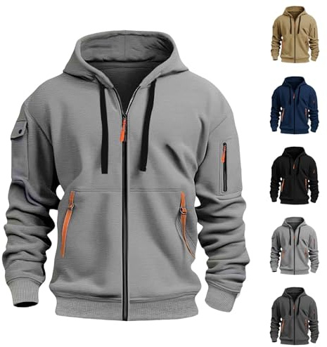 Hoodie med dragkedja för män sommar, rock herr huva blusjacka bekväm collegejacka enfärgad fritidsjacka tjock funktionell jacka dragsko höstrock långärmade jackor med mage öppen front tröja
