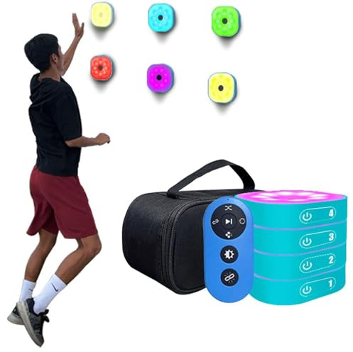 YSFW Luces De Entrenamiento De Reacción, Lámpara De Fitness Ágil con Control Remoto, 4 Modos Y 4 Colores De Luz, Visión De 270°, Mejora La Velocidad, La Agilidad Y El Tiempo De Reacción