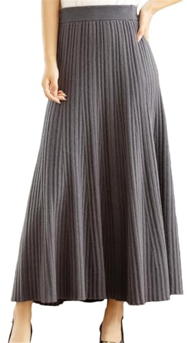Jupe en laine pour femme - Taille haute - Chaude - Pour le bureau - Longue jupe plissée douce, Gris foncé 9., L