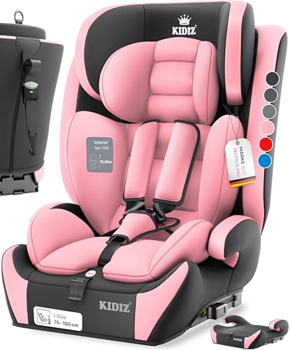 KIDIZ Seggiolino auto per bambini con Isofix, gruppo 1 + 2 + 3, 9 – 36 kg, cintura di sicurezza a 5 punti, seggiolino auto, seggiolino auto, poggiatesta regolabile, rialzo per 1 – 12 anni, stabile e