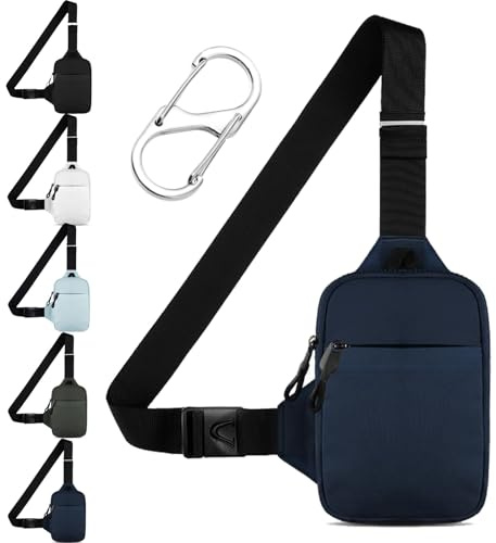 Générique 2026 Sacoche | Sac à bandoulière imperméable pour homme et femme, sac de poitrine avec double poche pratique (Bleu foncé, Petit)
