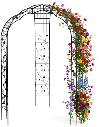 Relaxdays Rose Pavilion, metal, HxWxD: 250 x 178 x 178 cm, garden rose arch, support for climbers, black