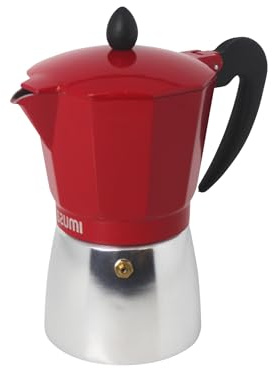 Imusa USA Red Aluminum Stovetop 6-cup Classic Italian and Cuban Espresso Maker (B120-43T), Silver/Red