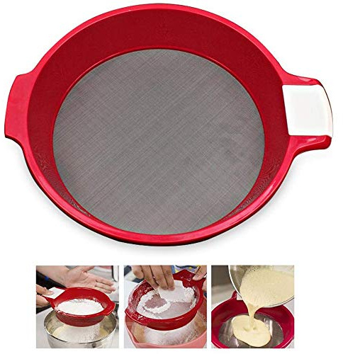BeautySay ABC 60 Mesh Flour Sieve, Ultra-fine Stainless Steel Mesh Sifter Manual Sieves Plastic Flour Shaker Flour Sifte with Scraper Flour Sifter Sieve for Home Kitchen Utensils Baking Tools - S