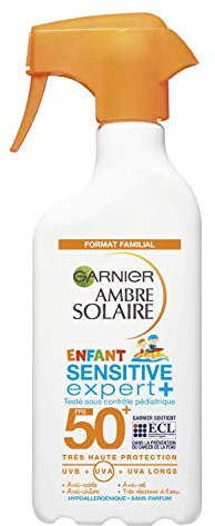 Garnier Ambre Solaire - Spray Gâchette Enfant - Haute Protection FPS 50+ pour Peaux Délicates - Sensitive Expert+ - 300 ml