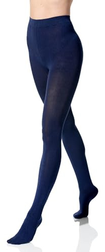 Yenita - Collants chauds en coton pour femme - Collants tricotés - Couleurs unies, bleu marine