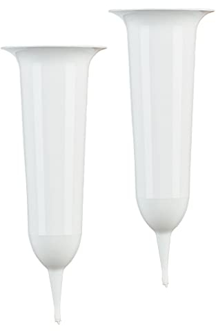 Tymar Grabvase, 2er-Pack, Friedhofsvase mit Erdspieß, Grabschmuck, Vase für Grab, Kunststoff (Weiß, ø 10 cm)