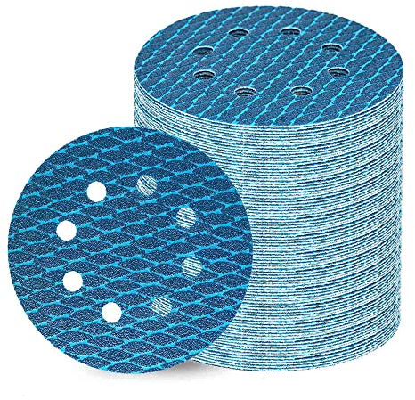 Orbital Sander Sandpaper 5 Inch 8 Hole Sanding Disc Hook and Loop Pads Sand Paper 60 Grit for Wood Metal 70 PCS Blue Aluminum Oxide Anti Blocking Rhombus Sanding Discs