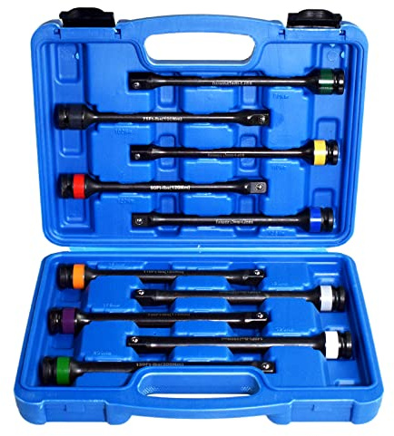 Alltooetools 10pc 1/2 Drive Torque Limiting Extension Stick Set with 8 65-150 ft.-lb. Impact Torque Sticks Safely Locking Lug Nuts