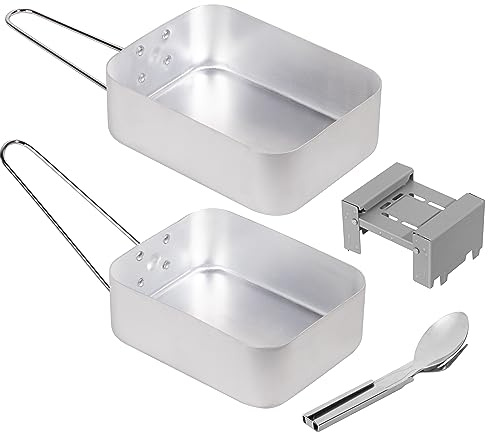 Jazooli Aluminium Compact Camping Hiking Walking Festival Army Cook Set Metal Mess Tin Stove Fuel Portable Outdoor Burner Lightweight Cooking Pan Cutlery Kit