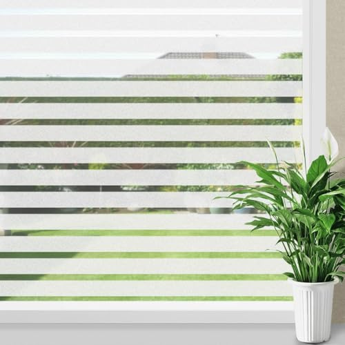 Donox Window Privacy Film Stripe Frosted Glass Window Film Static Cling Non-Adhesive UV Protection Decorative Privacy Glass Film for Home Office 17.5 X 78.7 Inches