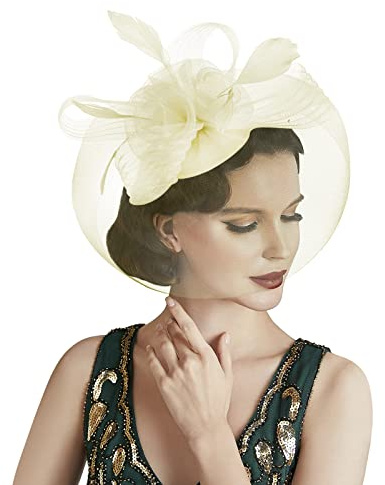 Bibi de Mariage Élégant avec Voilette - Chapeau Fascinant pour Mariée, Soirée, Cocktail - Pince à Cheveux, Bandeau, Coiffure - Voile Courte en Maille
