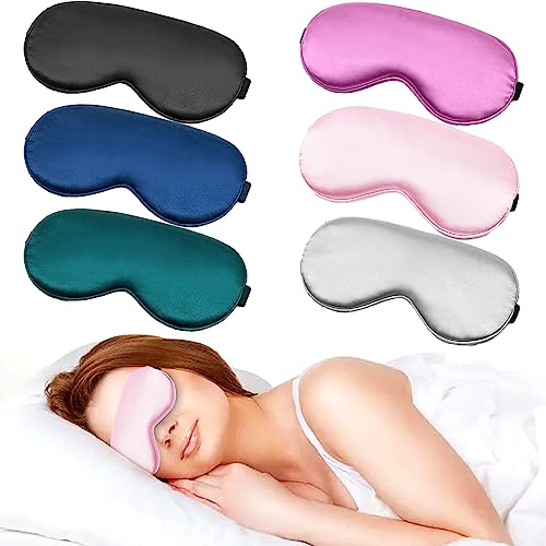 BDSHUNBF 6-Piece Silk Sleep Masks - Soft Blackout Eye Masks for Women & Men with Adjustable Strap (6 Colors)