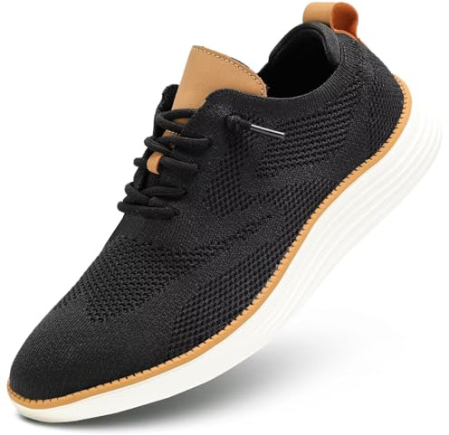 KEEZMZ Zapatillas de vestir casuales para hombre, cómodas, de punto de malla, ligeras, transpirables, formales, Oxford, para negocios, color negro