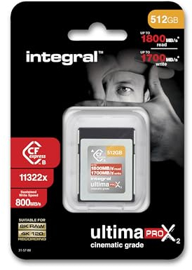Integral 512GB CFexpress Memory Card Type B 2.0 8K RAW and 4K 120 FPS 1800MB/s Read 1700MB/s Write Speed Designed for the Cinematographer and Professional Photographer