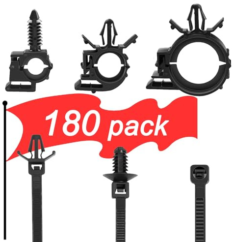 180 clips de alambre para montaje a presión de coche, varios tamaños, bridas de cable de línea de combustible automotriz, soporte de alambre de 6 pulgadas para bridas de cremallera de coche, anclajes,