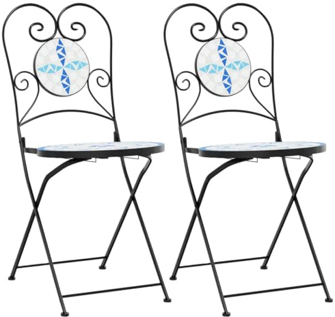 vidaXL Sedie da Bistrò Pieghevoli 2 pz Blu e Bianco in Ceramica