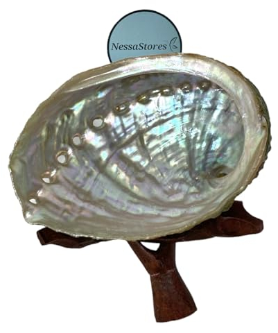 NessaStores 2 Pc Abalone Shell 2.5-3.5 & Tripod Stand 4 | Natural Smudge Bowl for Smudge Sticks, Incense & Sage Kit JC-210-D