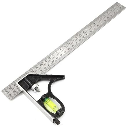 Escuadra Carpintero con Tope de Regla, Regla de Ángulo de Acero Inoxidable, Tope Cuadrado de Metal con ángulo de 45 y 90 Grados, para Medir y Marcar con Precisión, 30 cm