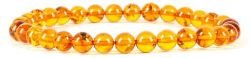 Cherry Tree Collection - Small, Medium, Large Sizes - Gemstone Beaded Bracelets For Women and Men - 6mm Round Beads, S, Elastic String, Amber