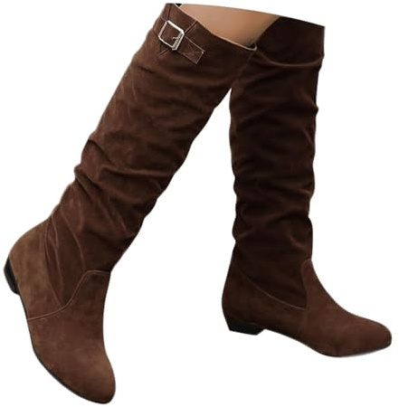 Onsoyours Bottes pour Femmes Bottines Plates en Daim Bottes Basses Antidérapantes et Résistantes à l'usure Bottes à Enfiler Confortables Fermeture éclair Bottes I Marron Foncé 40 EU