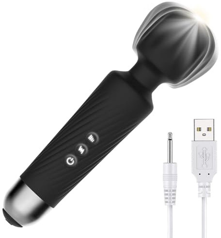 Massagestab Stark Vibration für Frauen,Silicone Kabelloser Handheld Elektrisch Stab-Massagegerät Massager mit 8 leistungsstarken Geschwindigkeiten & 20 Mustern für Muskelschmerzen Erholung,Aufladung