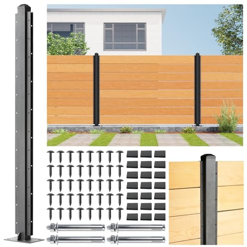 WOWACE 4ft (H/48in) Heavy Duty Fence Post - Serial Post for Outdoor Patio, Backyard and Garden Privacy Fence (1pack-Matte Black)