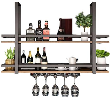 AYVADA Ceiling Mounted Hanging Shelf Kitchen Decorative Storage Shelving Plant Flower Pot Stand, Black Metal Floating Planter Shelves for Balcony Bar - Wine Rack/Wine Bottle Holder(100x30x80cm)