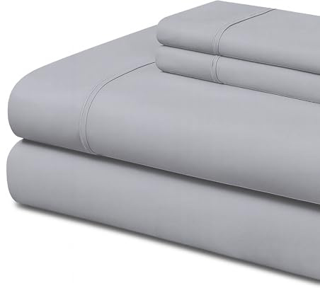 Easycosy - Juego de Sábana 4 Piezas Bies - Cama 150 (150x200cm) - Sábana Encimera, Bajera Ajustable y 2 Funda de Almohada de 50x75 cm. Gris Claro (Microfibra Cepillada)
