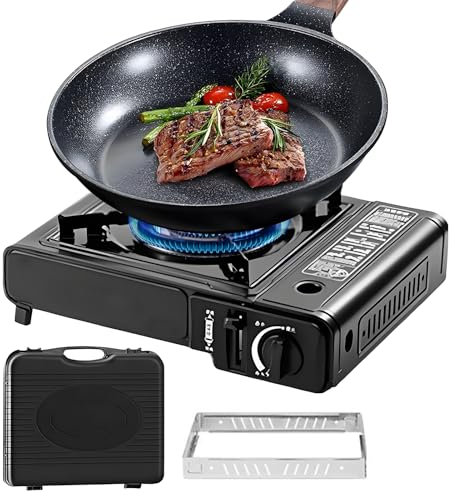 Fornello portatile per campeggio - Stufa per cucina all'aperto con valigetta di trasporto, attrezzatura da cucina, bruciatore per pic-nic campeggio escursionismo barbecue