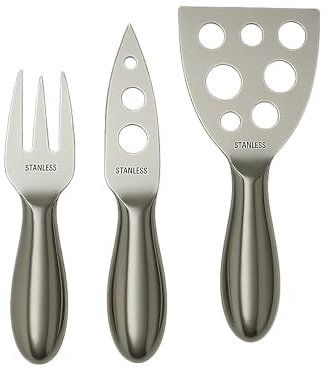 AKINDA Home - Set 3 coltelli formaggio in acciaio inox - coltelli formaggio - set formaggio acciaio - coltelli formaggio inox - coltelli acciaio pieni - set 3 coltelli cucina
