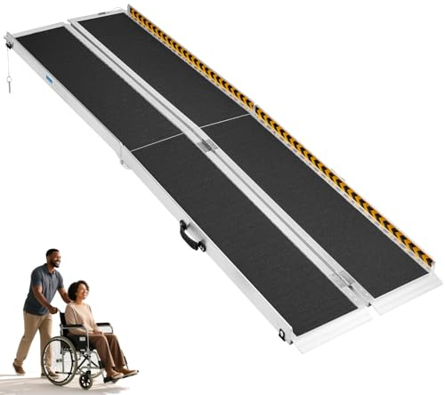 7FT Ramp Wheelchair Ramp for Home, Non-Skid Aluminum Portable Wheelchair Ramps, 800 LBS Capacity Handicap Ramp for Steps, Doorway, Homes, Threshold, Entry, Stairs