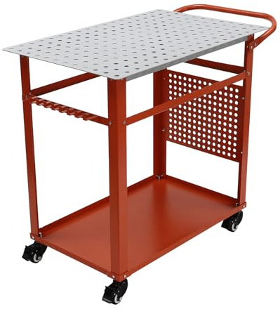 KANBCNG Table de soudage mobile à 2 étages en métal avec 4 roues universelles Établi de soudage 600 lbs Table de soudage avec roues à 9 crochets