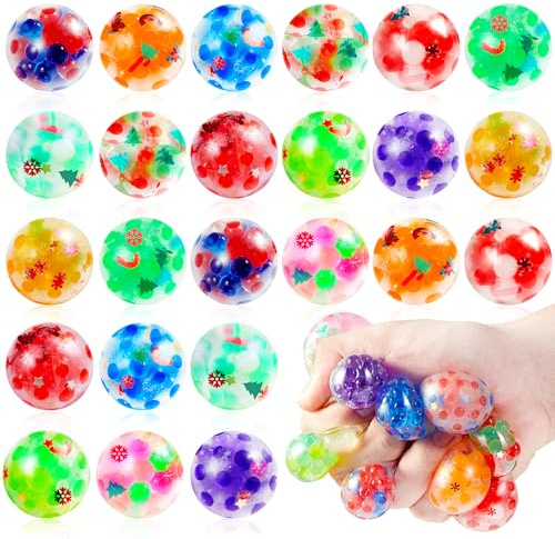 KIDRENFUN Christmas Party Bag Fillers Kids - 24 PCS Stocking Fillers Eve Box Fillers, Stress Ball for Kids Bulk, Class Prizes Mini Fidget Squishy Ball, Xmas Party Favours Boys
