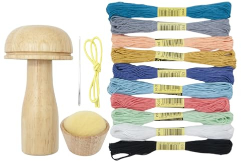 Champignon À Darning 10,5cm - Kit De Réparation En Bois Pour Tricot | Outil DIY Pour Socken Pull Pantalon Chapeau Écharpe, Aiguille Fil Et Bande Élastique Inclus