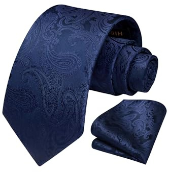 HISDERN Corbatas de Hombre Corbata Azul Marino Paisley y Pañuelo a Juego de Modernas Elegante para Boda Fiesta Business