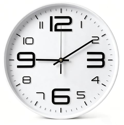 Vexnaro Reloj de Pared 30 cm, Reloj de Pared Moderno Minimalista con Movimiento de Cuarzo Silencioso, Marco y Esfera Fácil de Leer para Cocina, Sala de Estar, Oficina, Dormitorio (Blanco)
