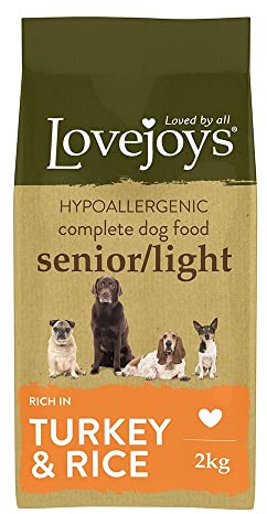 Lovejoys Light/Senior Dry Dog Food Hypoallergenic, Turkey & Rice, 2kg - Complete Dog Kibble, Low Fat, Low Protein, Gluten Free Dog Food for Sensitive Stomach