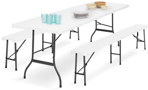 ProBache - Mesa plegable portátil 180 cm y 2 bancos plegables para camping