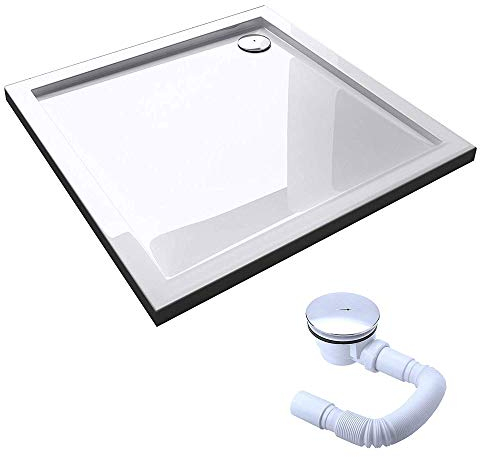 Mai & Mai Piatto Doccia con Piletta 70x70x4cm, Piatto Doccia Quadrato Faro1W in Acrilico incl. Piletta di Scarico (AL01), Bianco